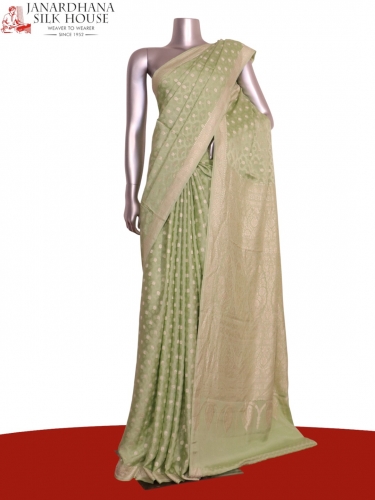 Pure Handloom Zari Butta Banarasi Crepe Silk Saree